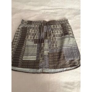 Royalty For Me Skort Women Large Brown Olive Geometric Patchwork Linen Blend EUC